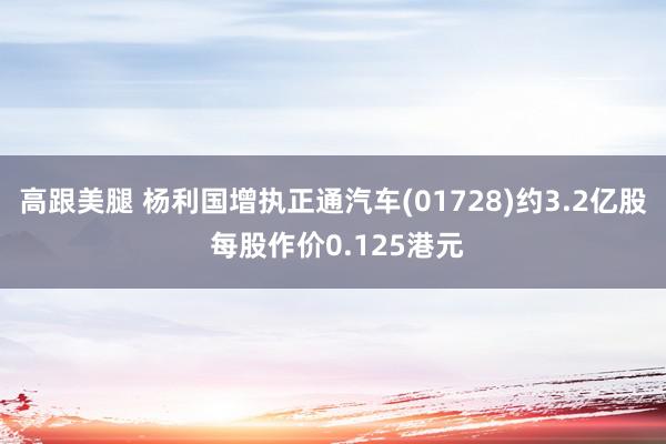 高跟美腿 杨利国增执正通汽车(01728)约3.2亿股 每股作价0.125港元