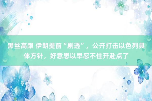   黑丝高跟 伊朗提前“剧透”，公开打击以色列具体方针，好意思以早忍不住开赴点了